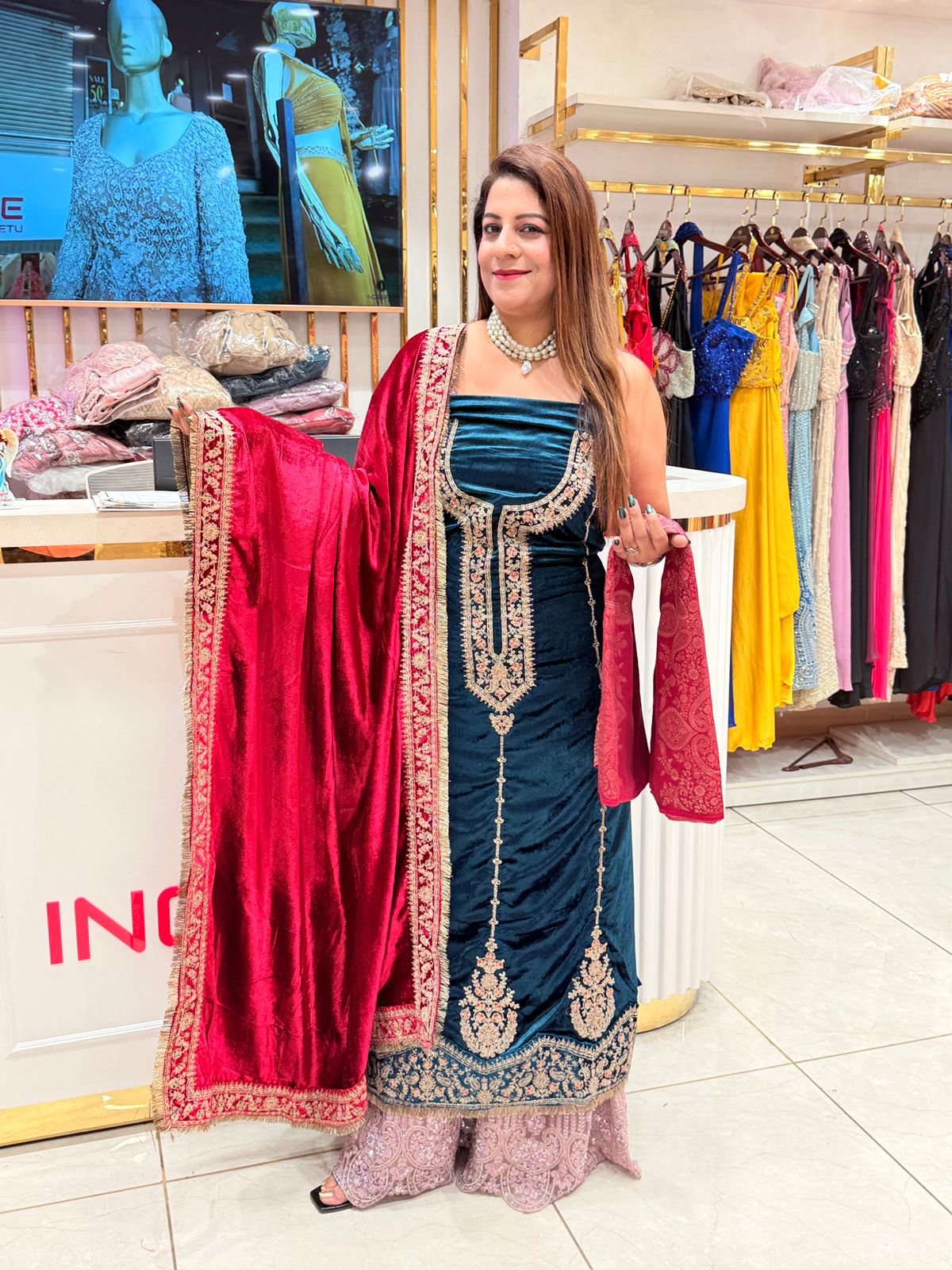 Buy Sequin Work Velvet Suit Set with Velvet Dupatta