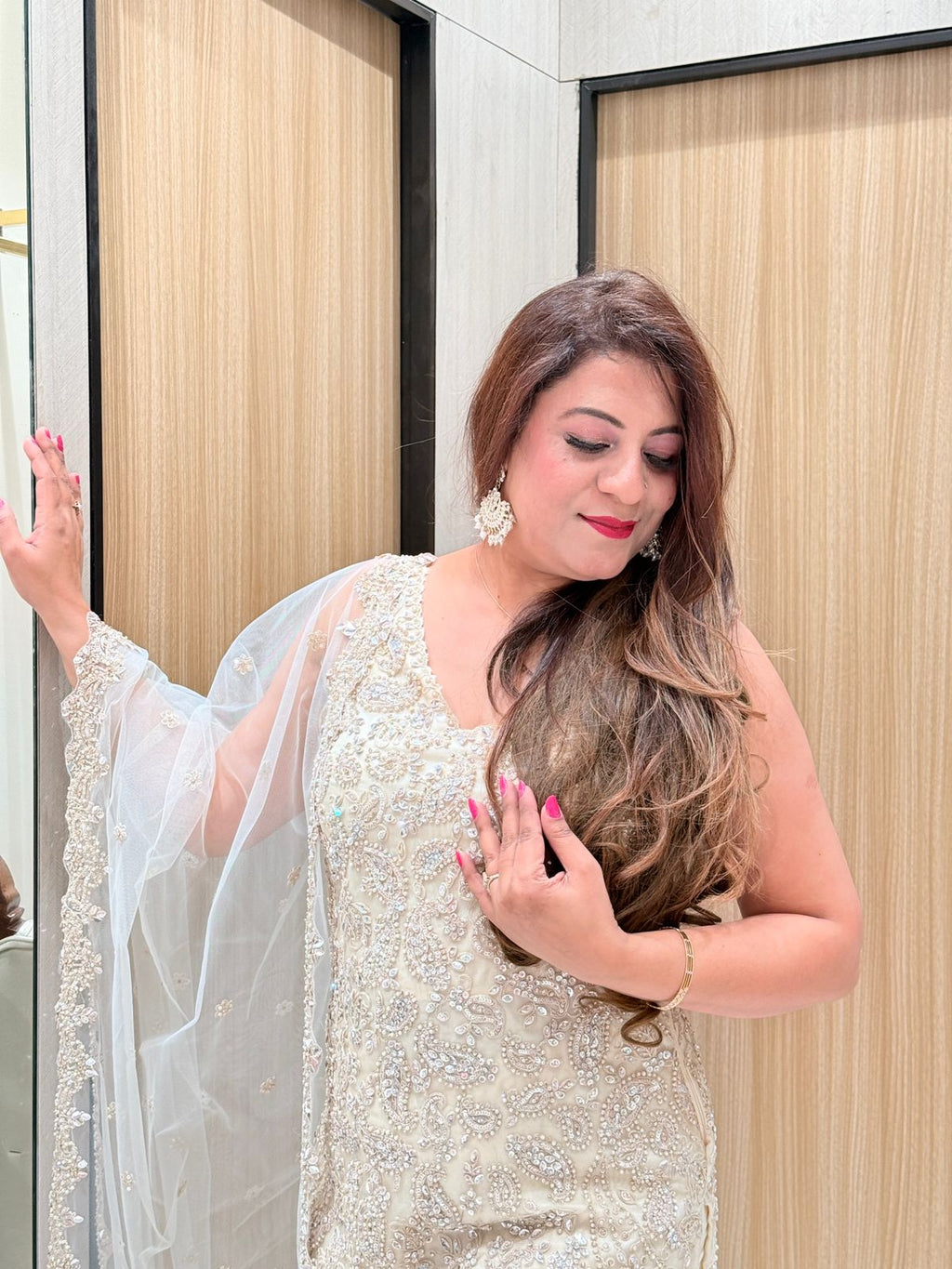 Buy Designer Organza Straight Fit Suit