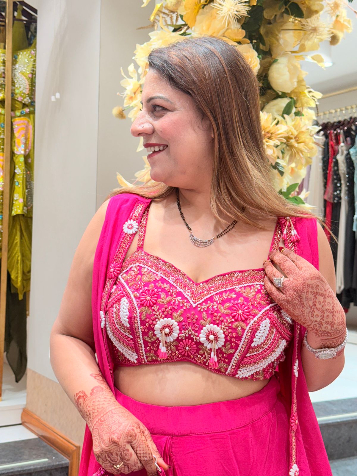 Pink Butterfly Sleeves Indo-Western Dress