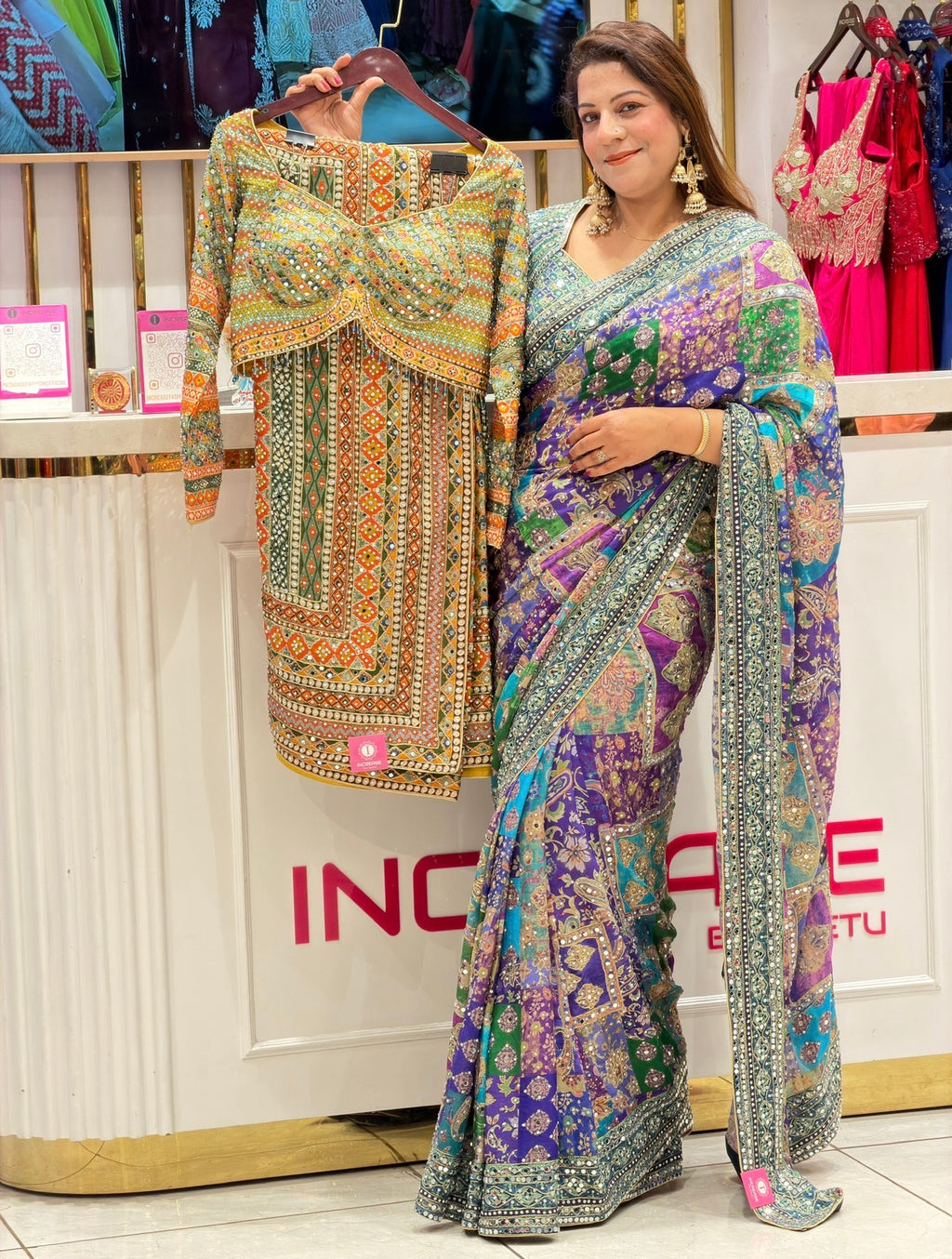Multi colour crepe Saree