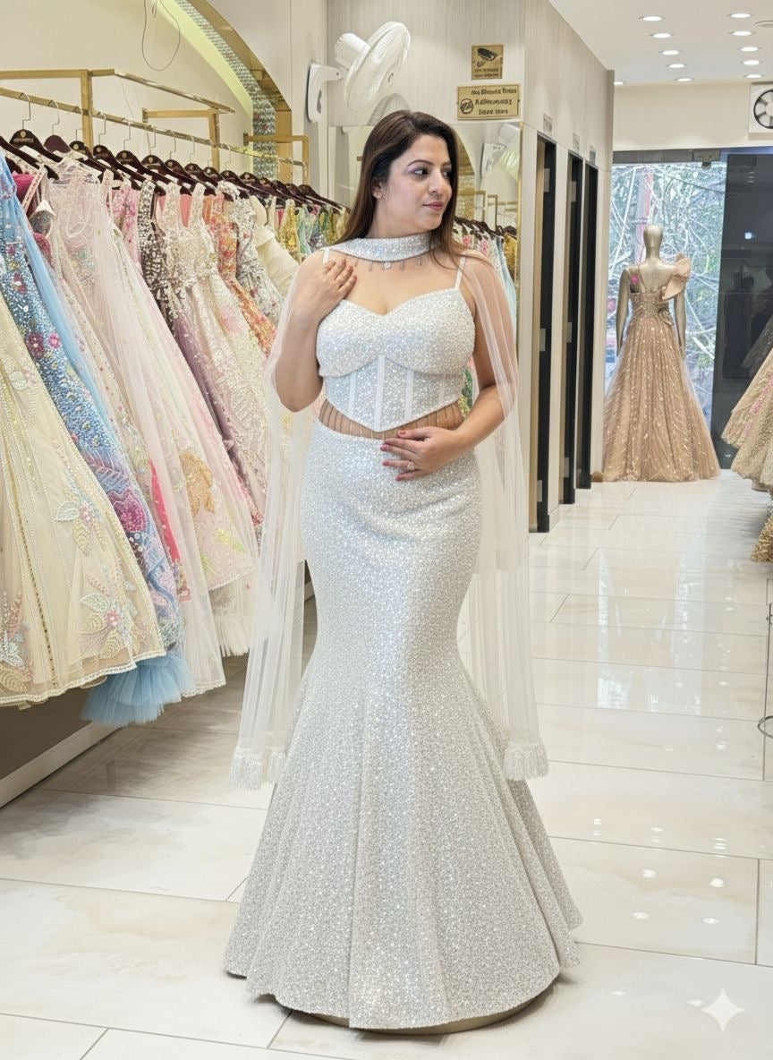 Fish cut Modern Bride Style engagement Lehenga