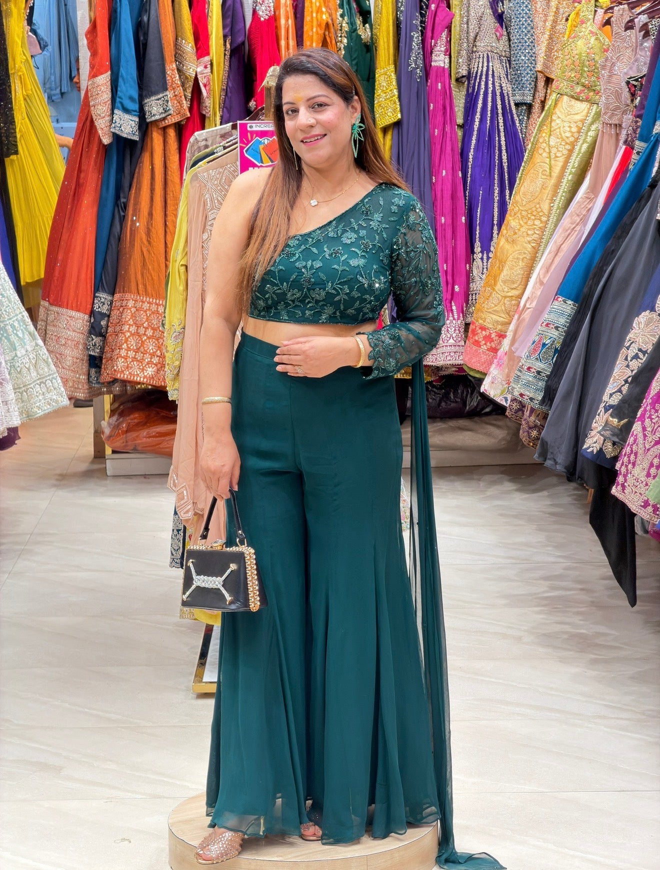 One shoulder Crop top with plazo