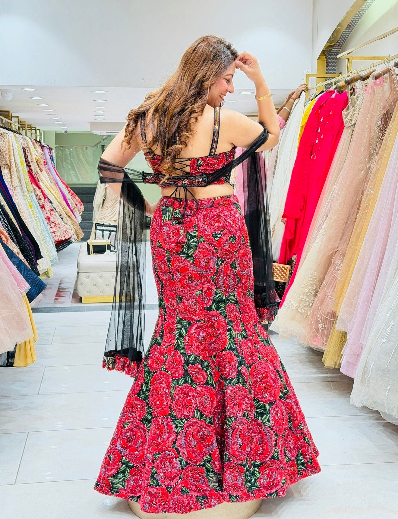 Fish cut Modern Bride Style engagement Lehenga