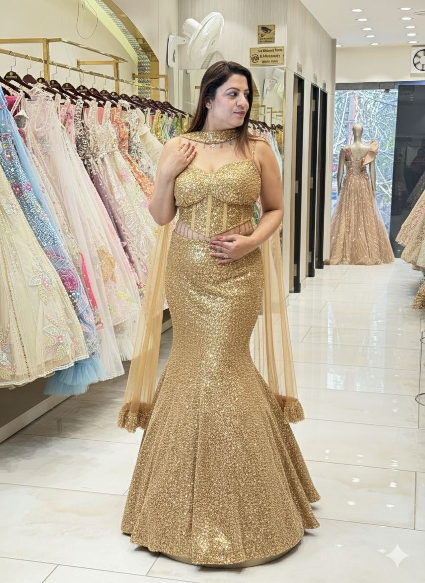 Fish cut Modern Bride Style engagement Lehenga