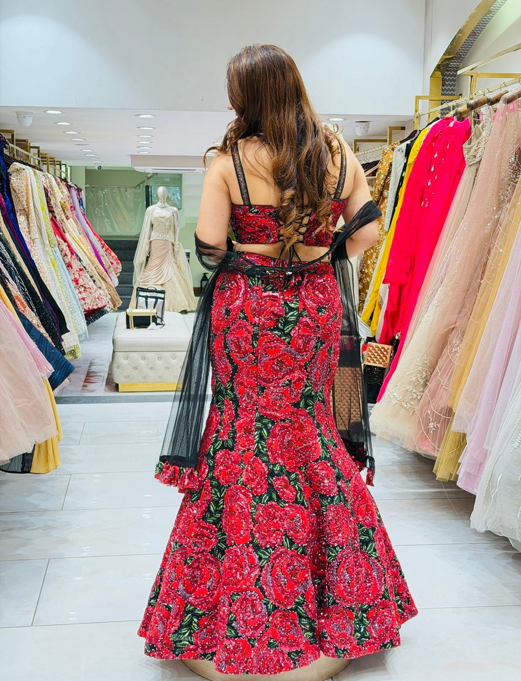 Fish cut Modern Bride Style engagement Lehenga