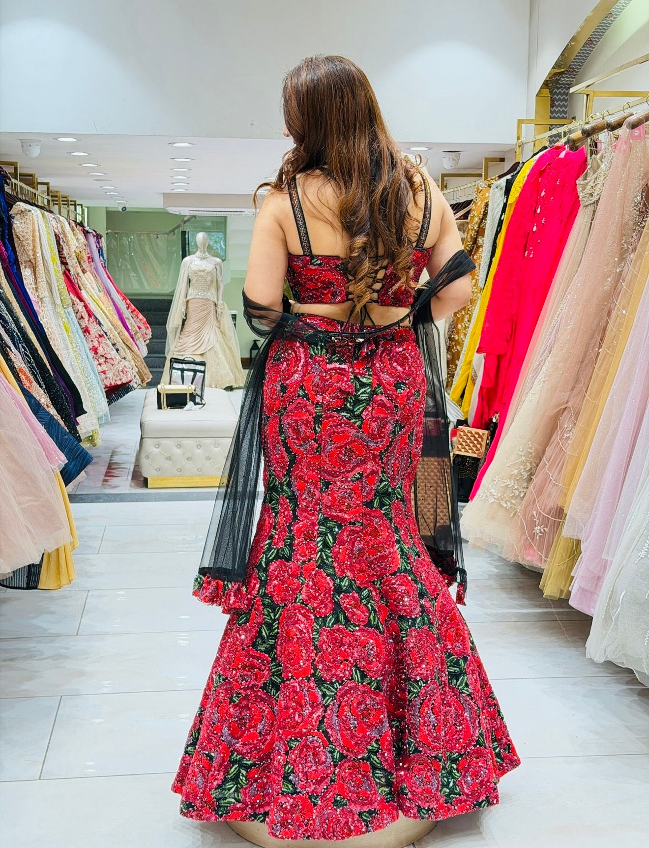 Fish cut Modern Bride Style engagement Lehenga