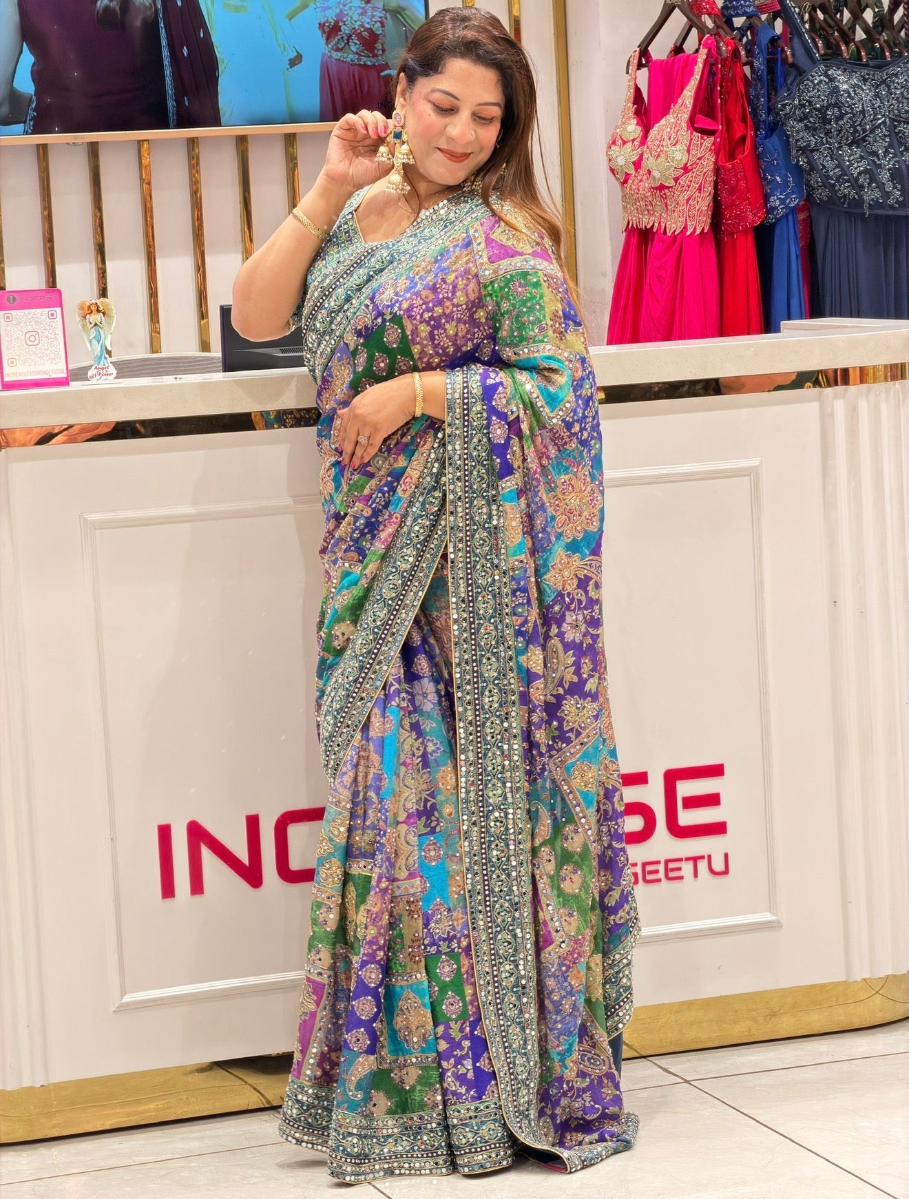 Multi colour crepe Saree