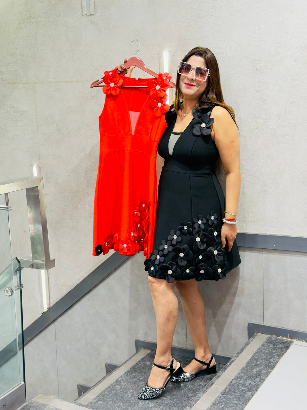 Mordrith V Neck Flower Mini Dress