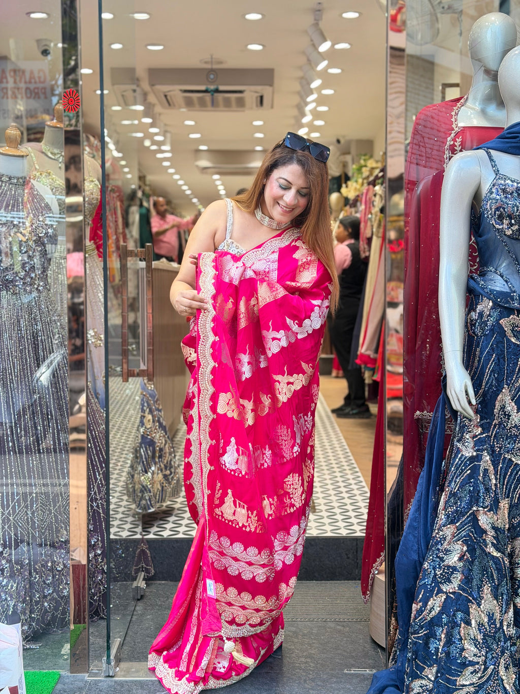 Rani Pink Silk Saree with Embellished Border & Modern Blouse