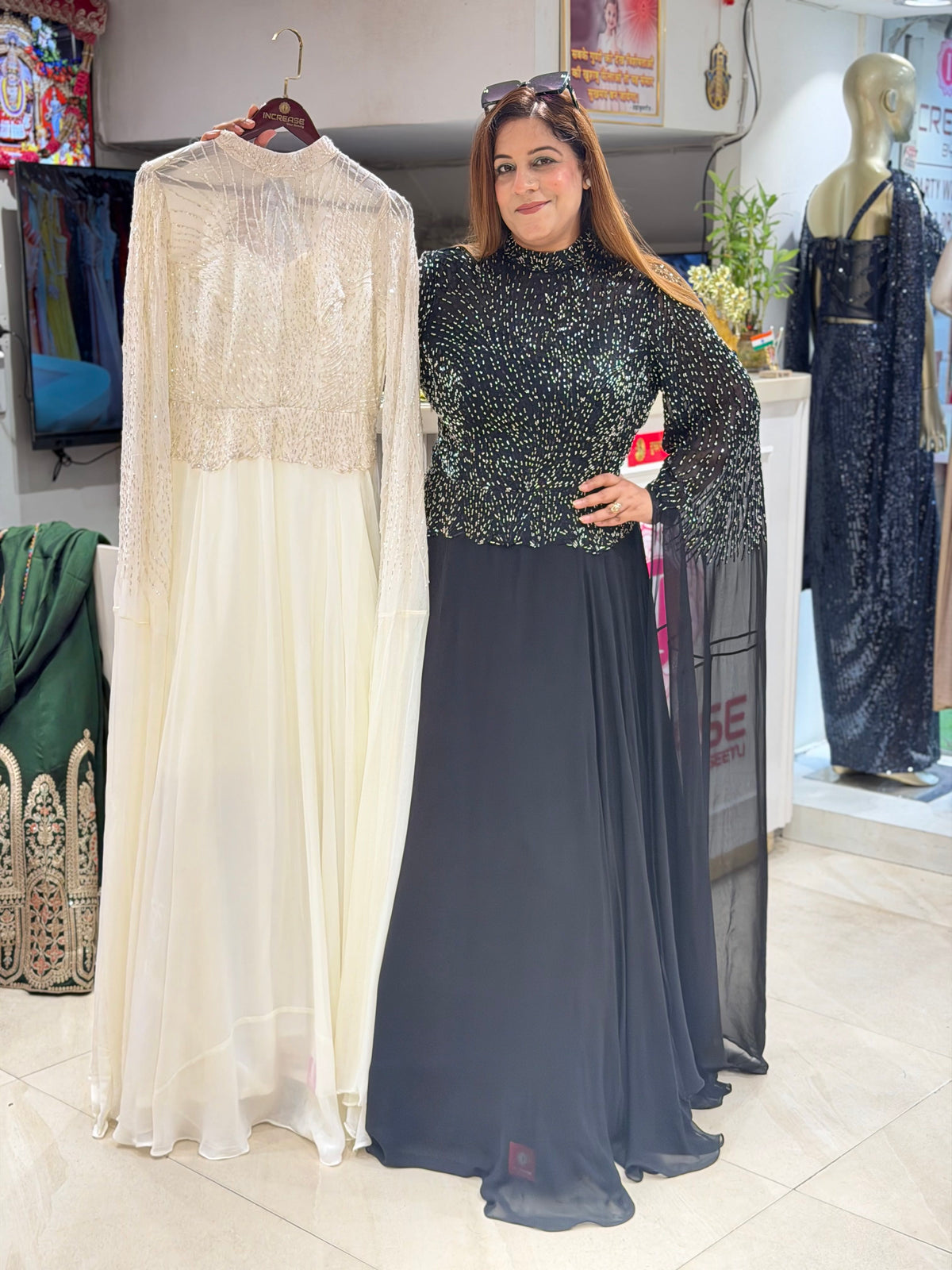 Midnight Black Sequined Indo-Western Fusion Set | Increase Fashion