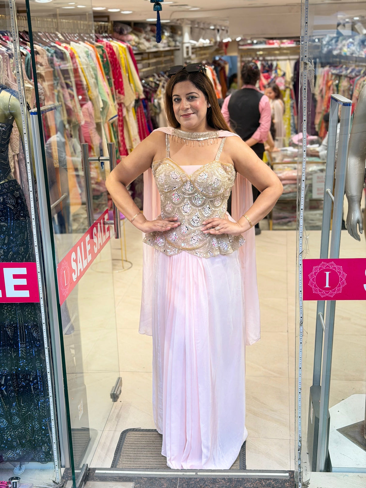 Blush Pink Embellished Bustier & Drape Skirt Set | Increase Fashion