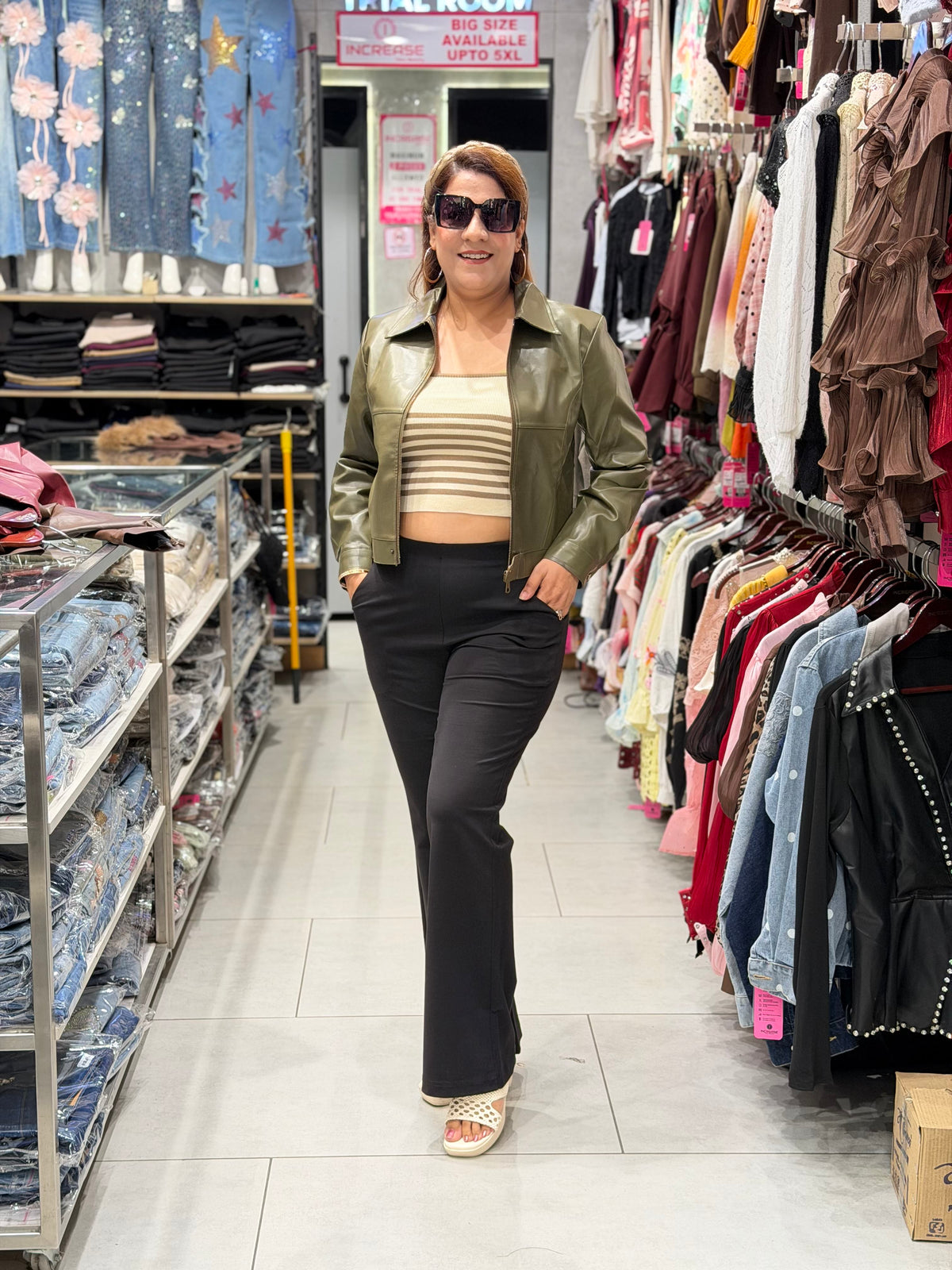 Sleek Cropped Faux Leather Biker Jacket | Increase Fashion