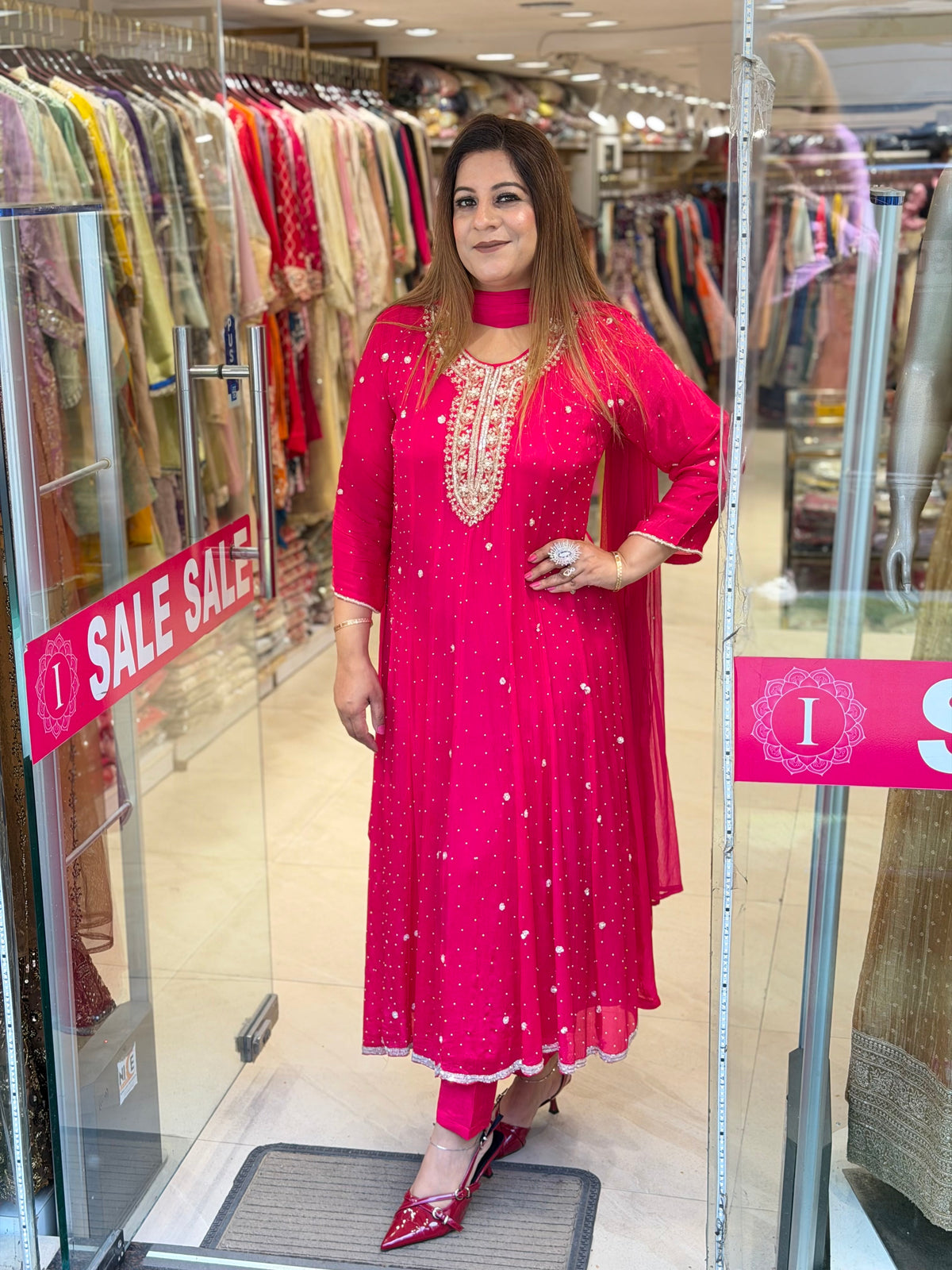 Rani Pink Heavily Embroidered Anarkali Suit Set | Increase Fashion