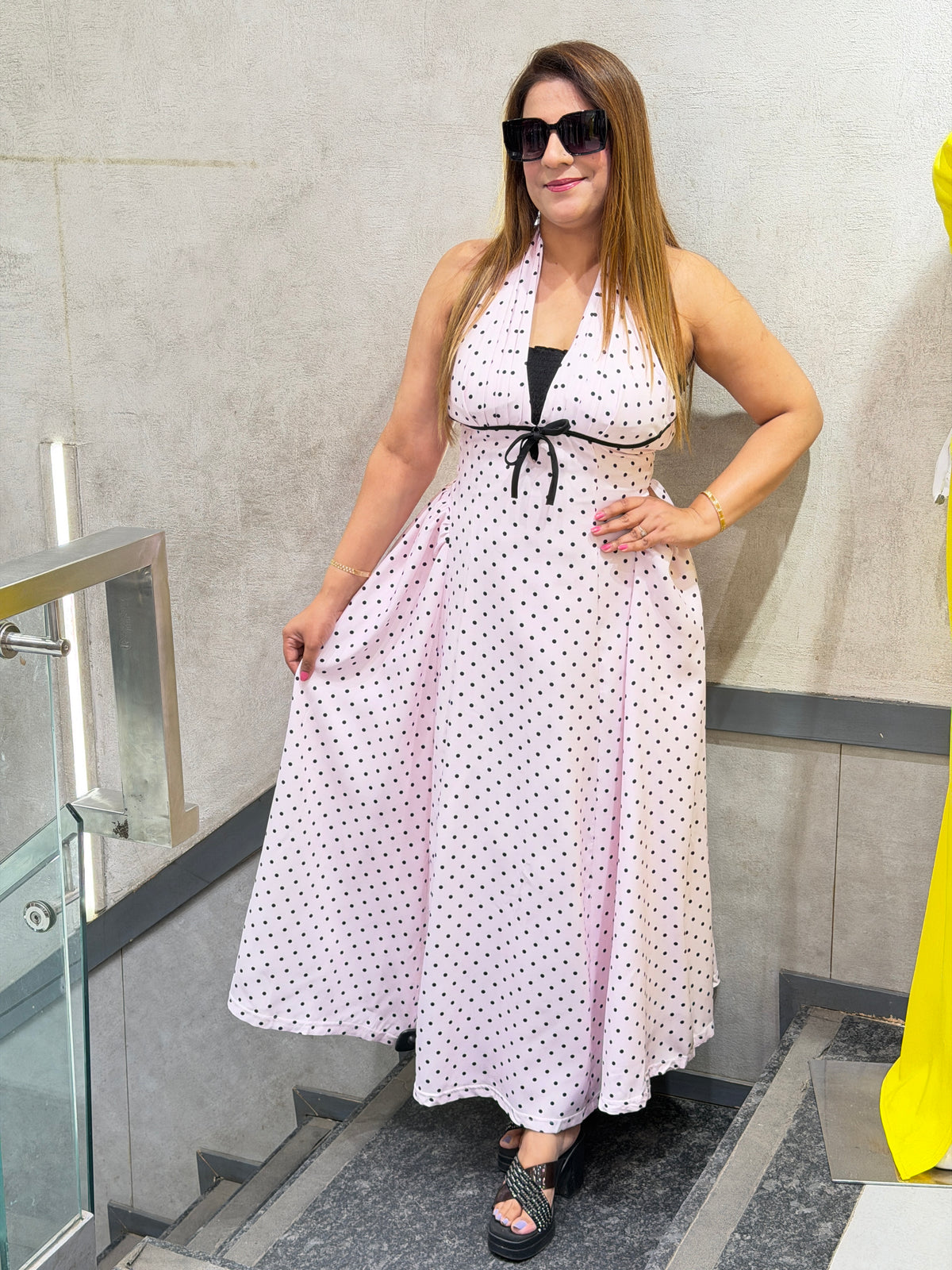 Blush Polka Dot Halter Maxi Dress | Increase Fashion
