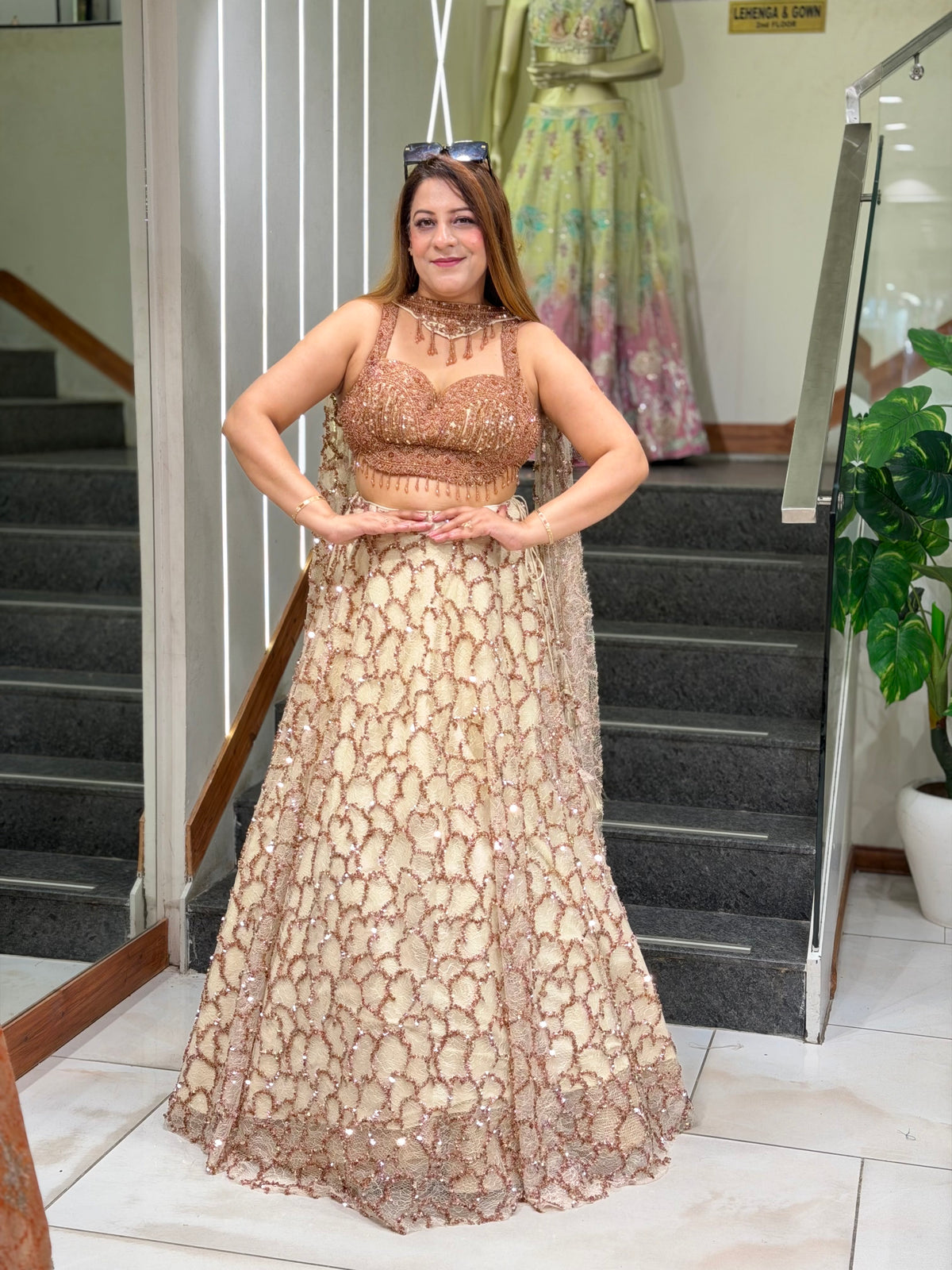Sequined Trellis Lehenga Set with Fringe Bustier | Increase Fashion