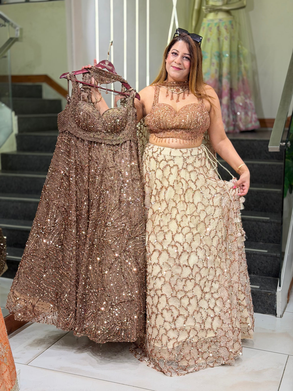 Sequined Trellis Lehenga Set with Fringe Bustier | Increase Fashion