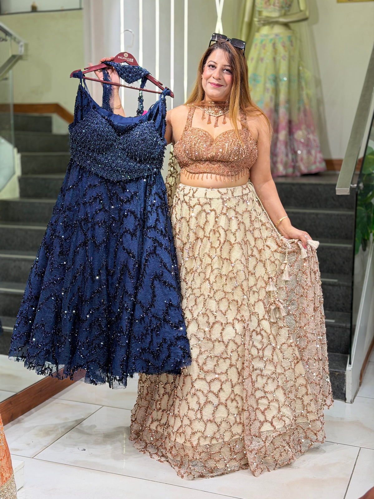 Sequined Trellis Lehenga Set with Fringe Bustier | Increase Fashion