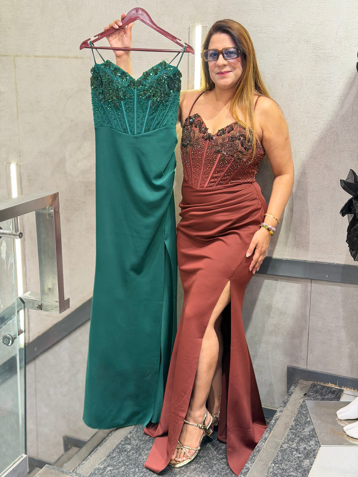Embellished Corset Evening Gown with Thigh-High Slit | Increase Fashion