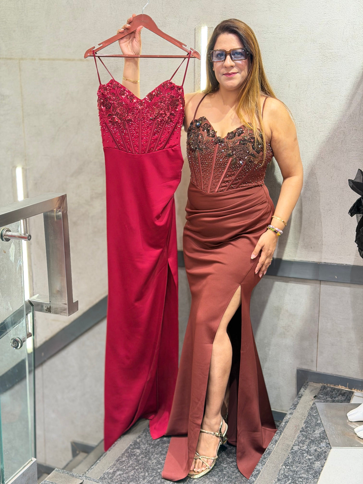 Embellished Corset Evening Gown with Thigh-High Slit | Increase Fashion