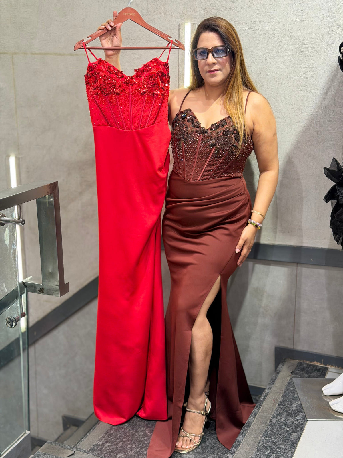 Embellished Corset Evening Gown with Thigh-High Slit | Increase Fashion