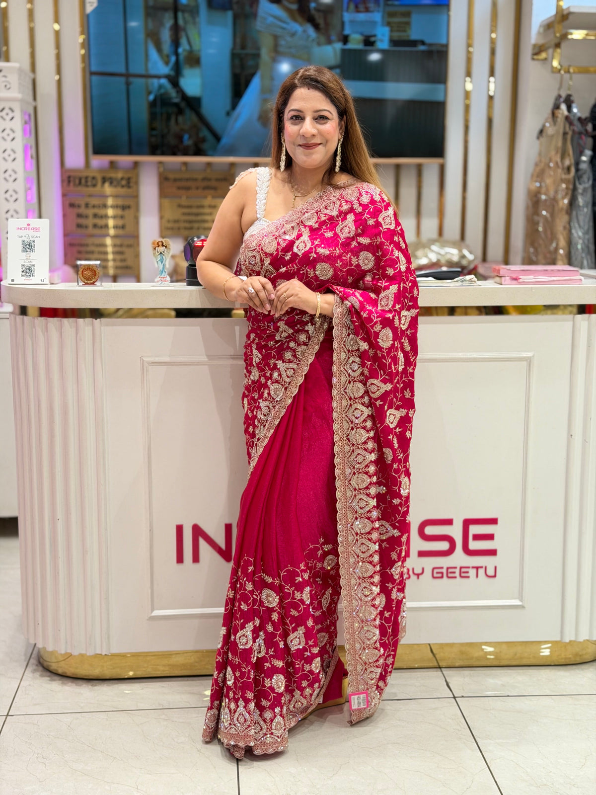 Heavy Embroidered Cutwork Border Saree with Pearl Blouse | Increase Fashion