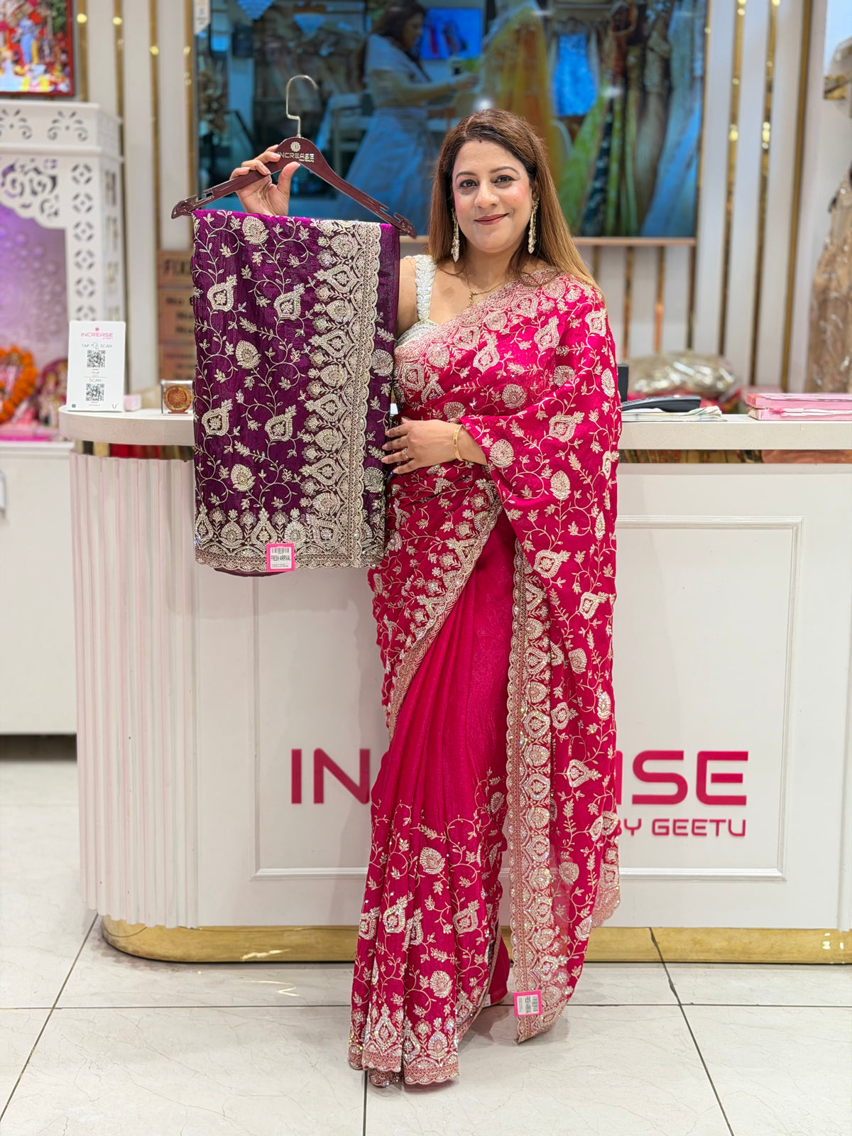 Heavy Embroidered Cutwork Border Saree with Pearl Blouse | Increase Fashion
