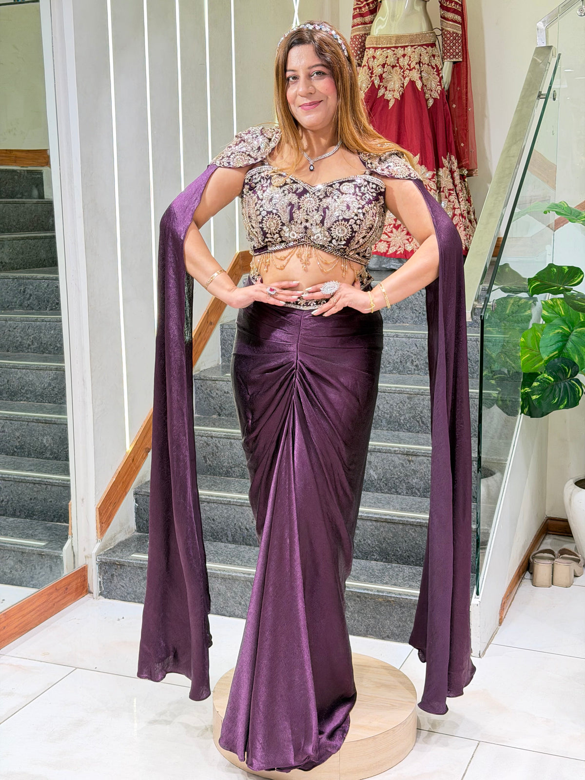 Regal Deep Purple Cape Saree Set | Increase Fashion