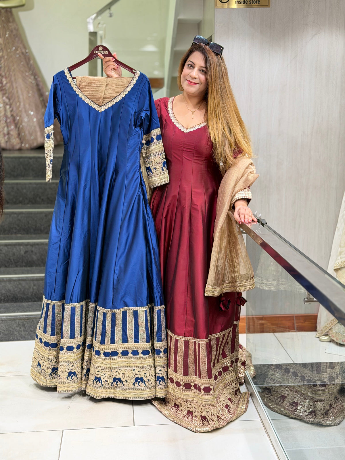 Border Embroidered Silk Anarkali Suit with Metallic Dupatta | Increase Fashion