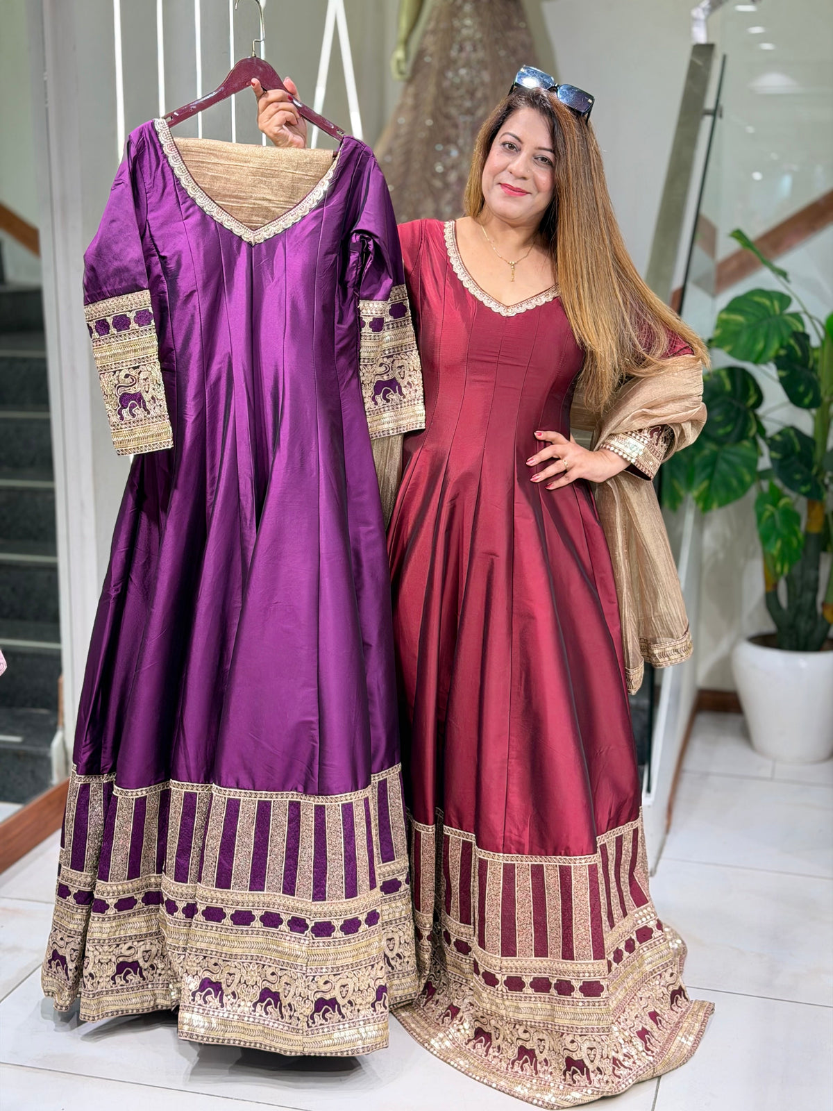 Border Embroidered Silk Anarkali Suit with Metallic Dupatta | Increase Fashion