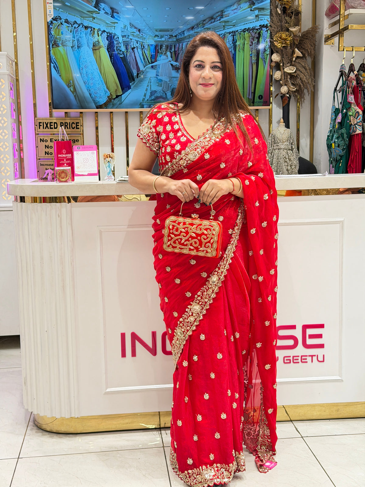 Red Fine Tissue Embroidered Saree with Heavily Embellished Blouse | Increase Fashion