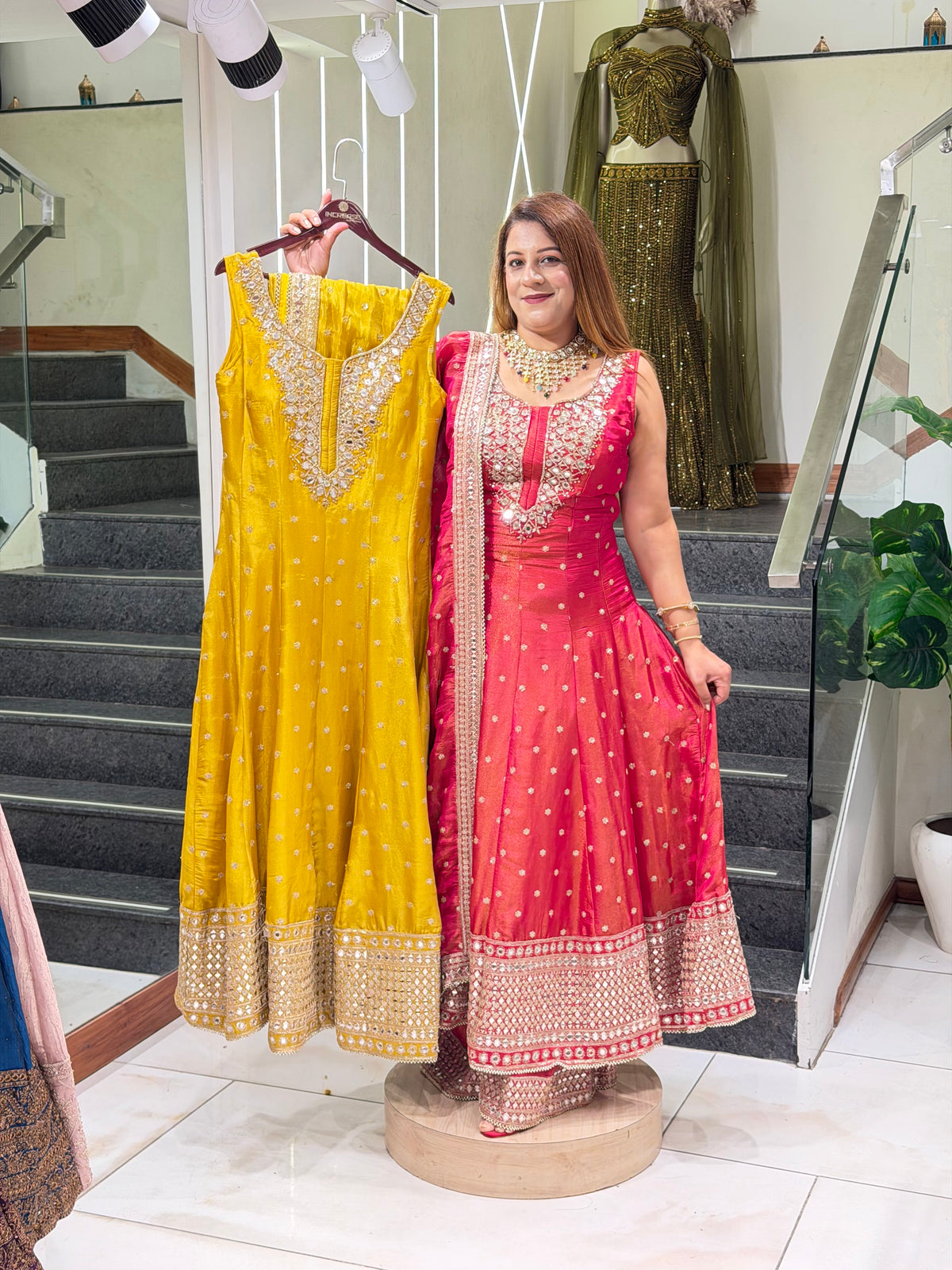 Rani Pink Mirror-Work Anarkali Set from Increase Fashion