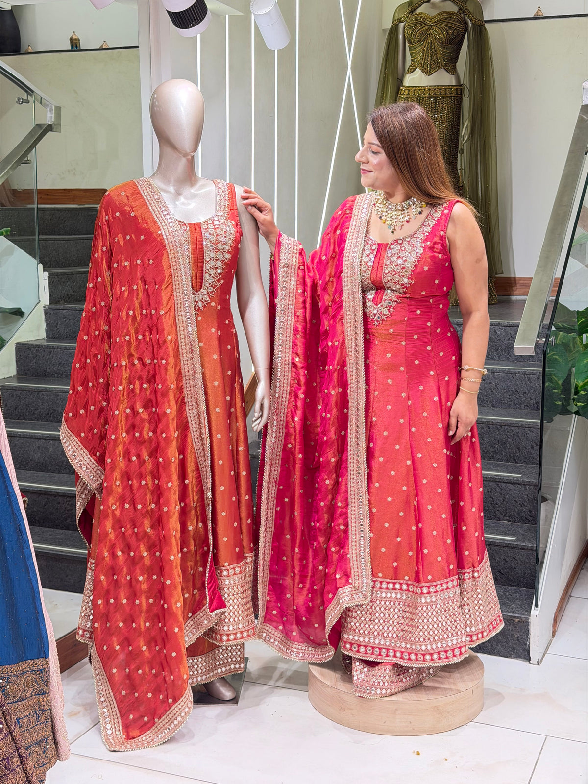 Rani Pink Mirror-Work Anarkali Set from Increase Fashion