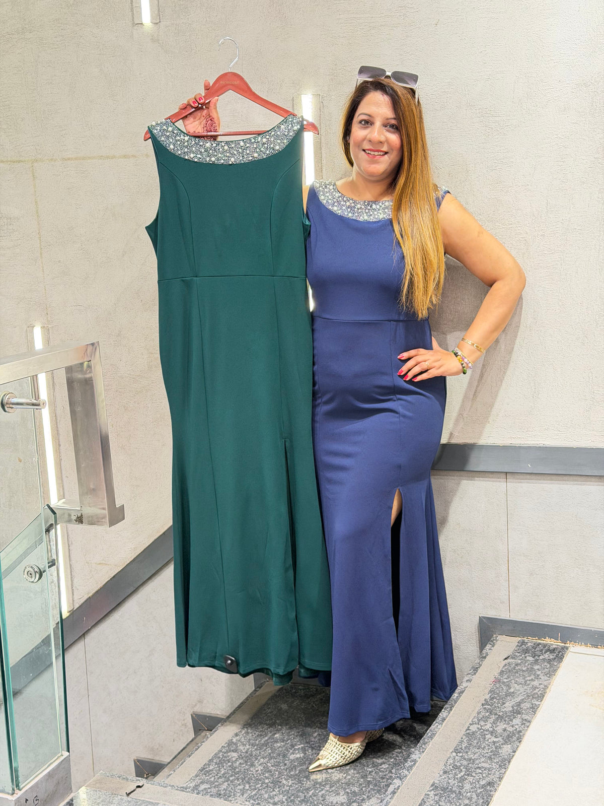 Embellished Neckline Slit Maxi Dress | Increase Fashion