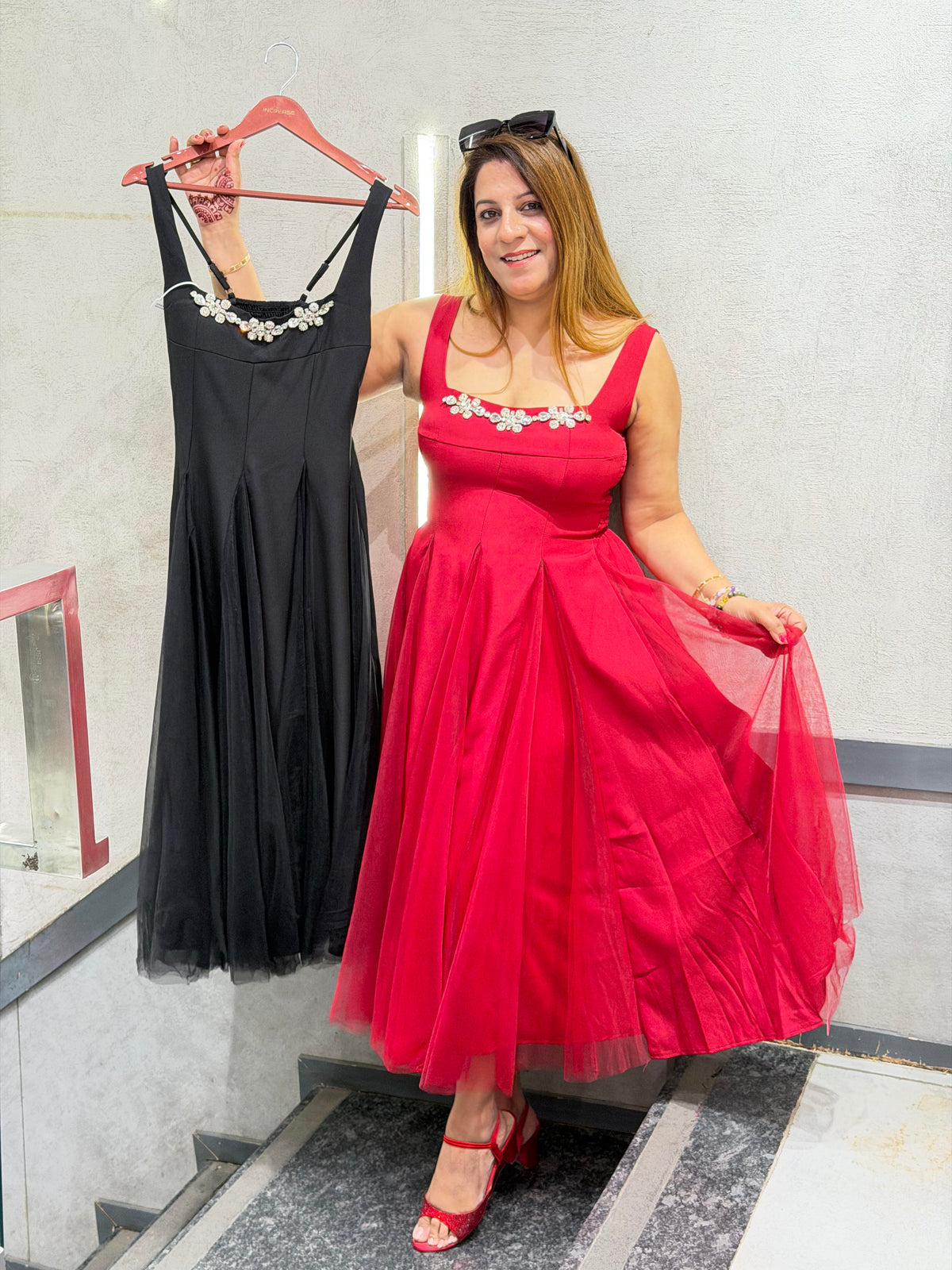 Stylish Embellished Tulle Midi Dress by Increase Fashion