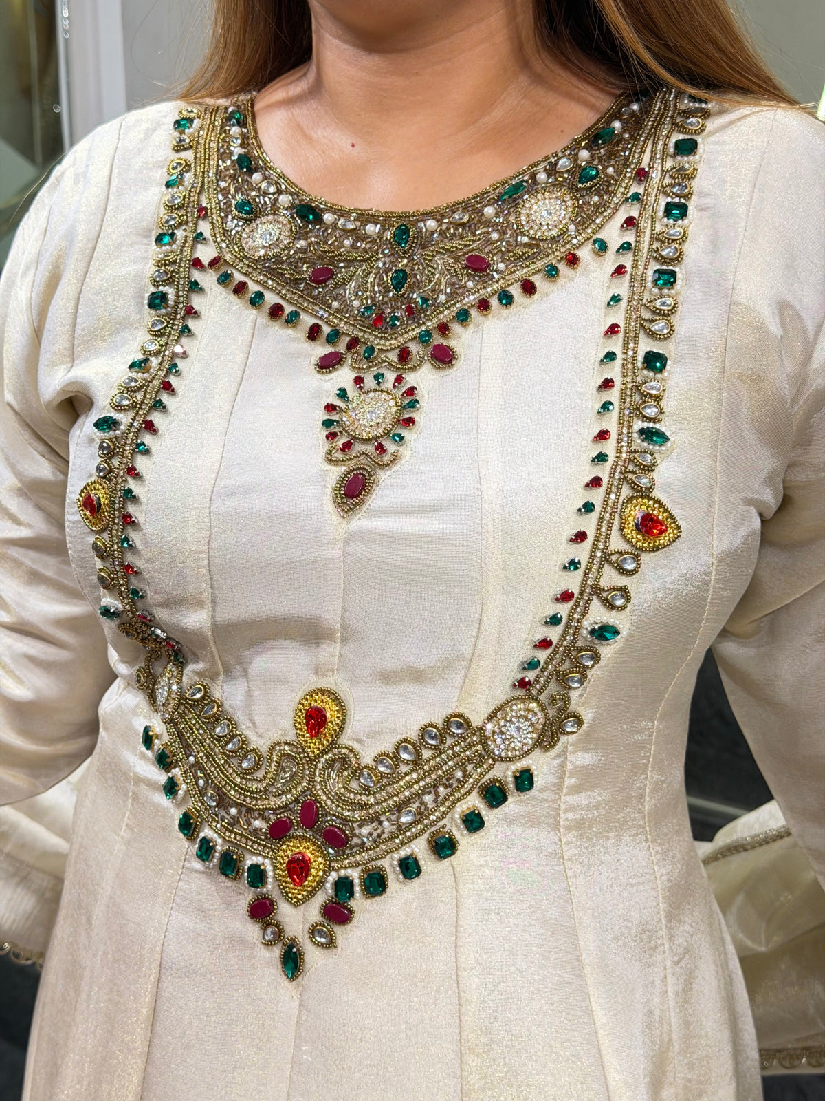 Elegant Off-White Embellished Anarkali Suit Set