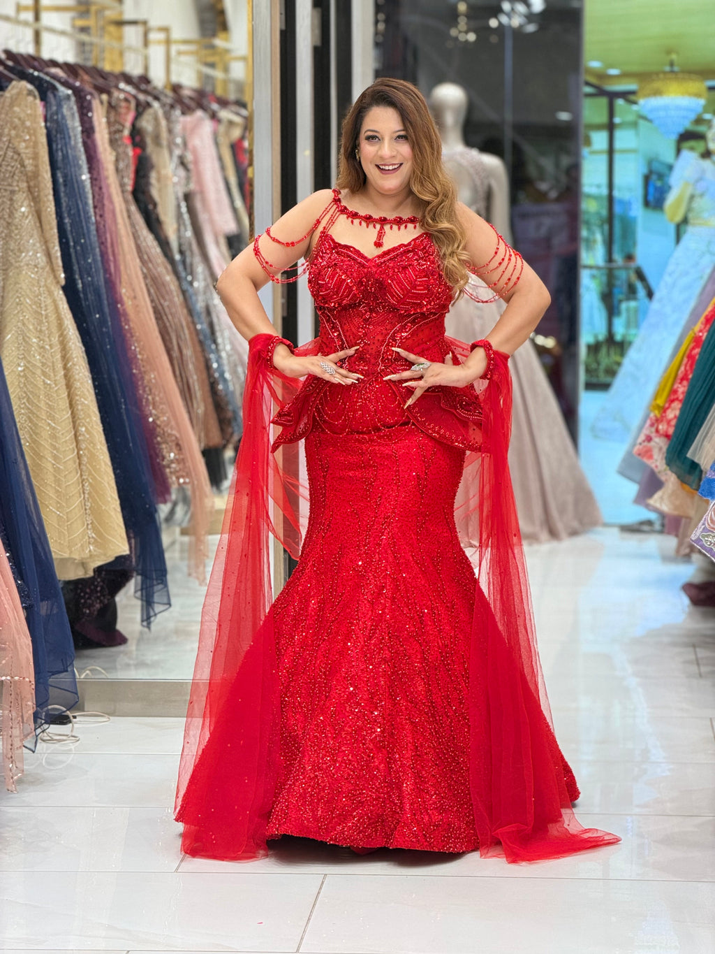 Crimson Red Heavily Embellished Corset Evening Gown | Increase Fashion
