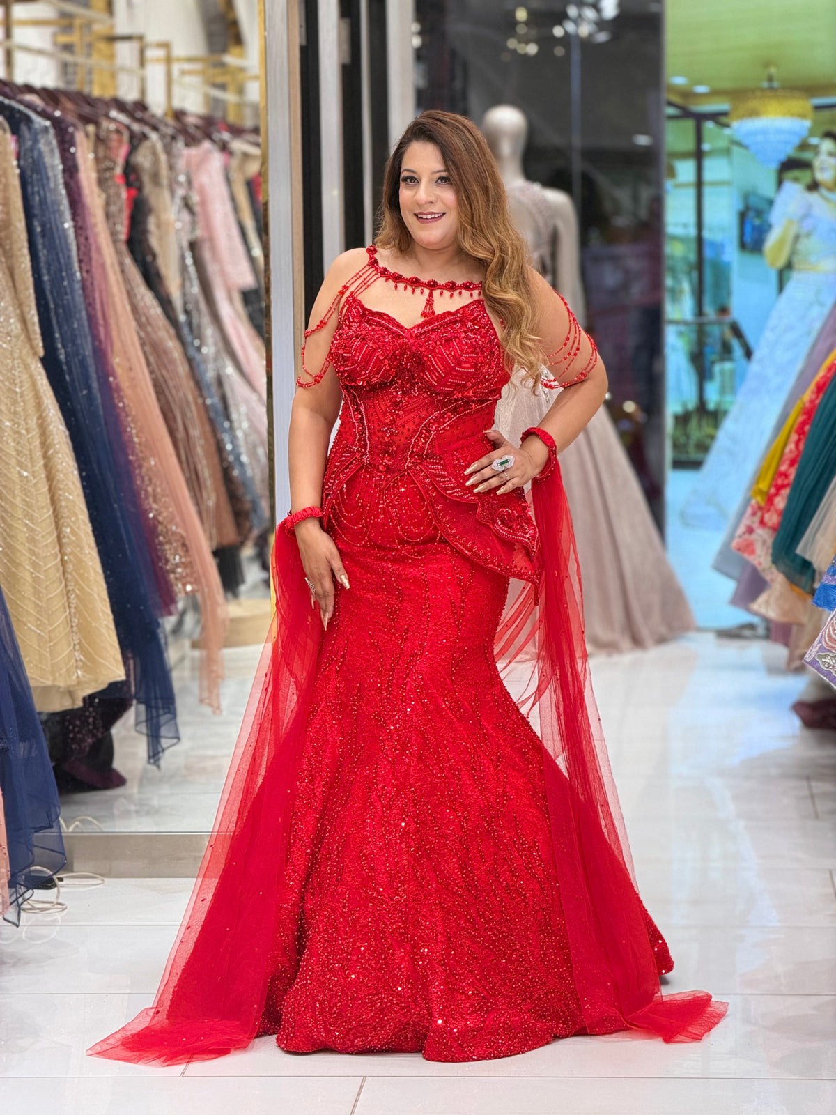 Crimson Red Heavily Embellished Corset Evening Gown | Increase Fashion