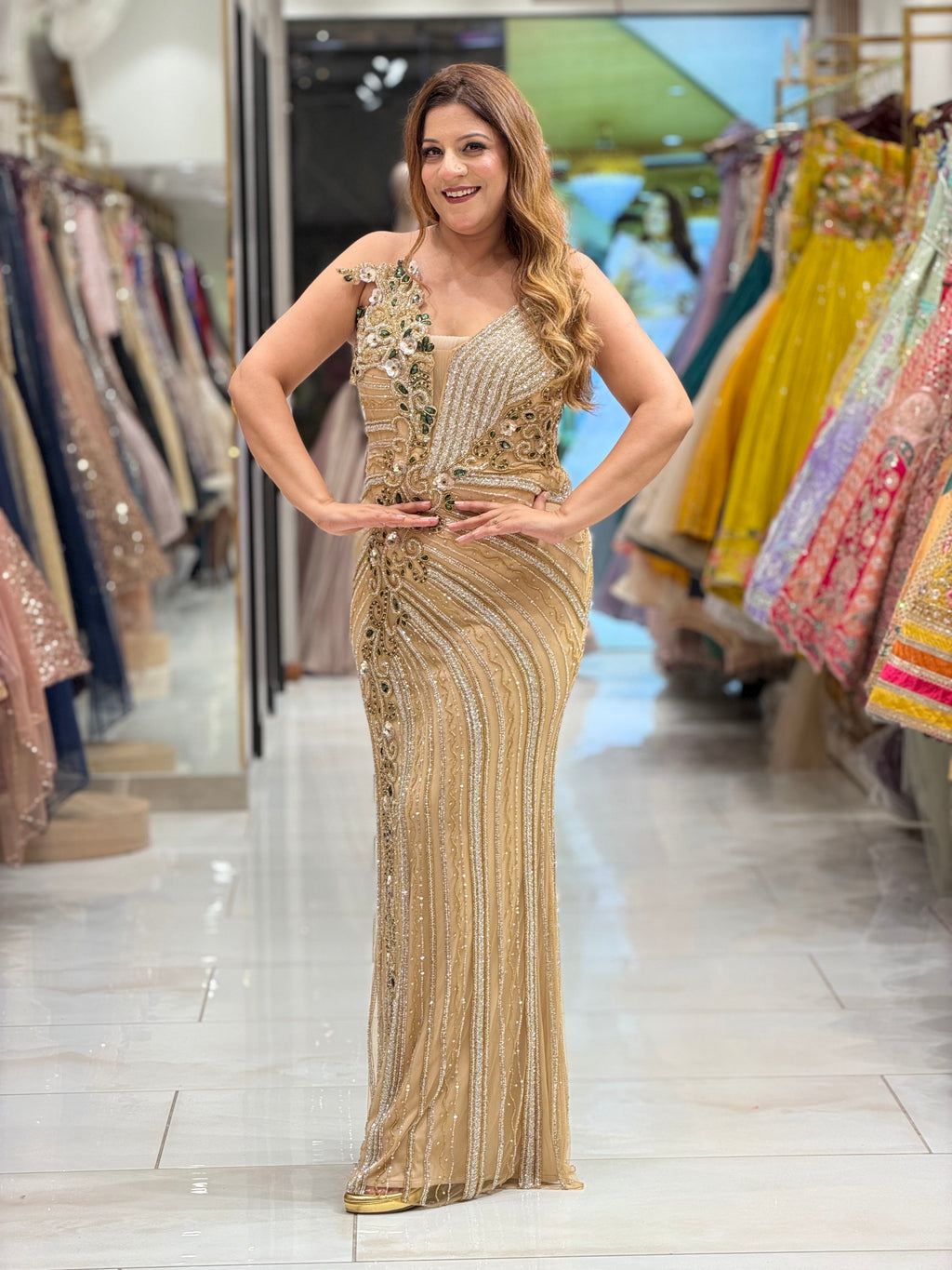 Opulent Gold Heavily Embellished Evening Gown | Increase Fashion