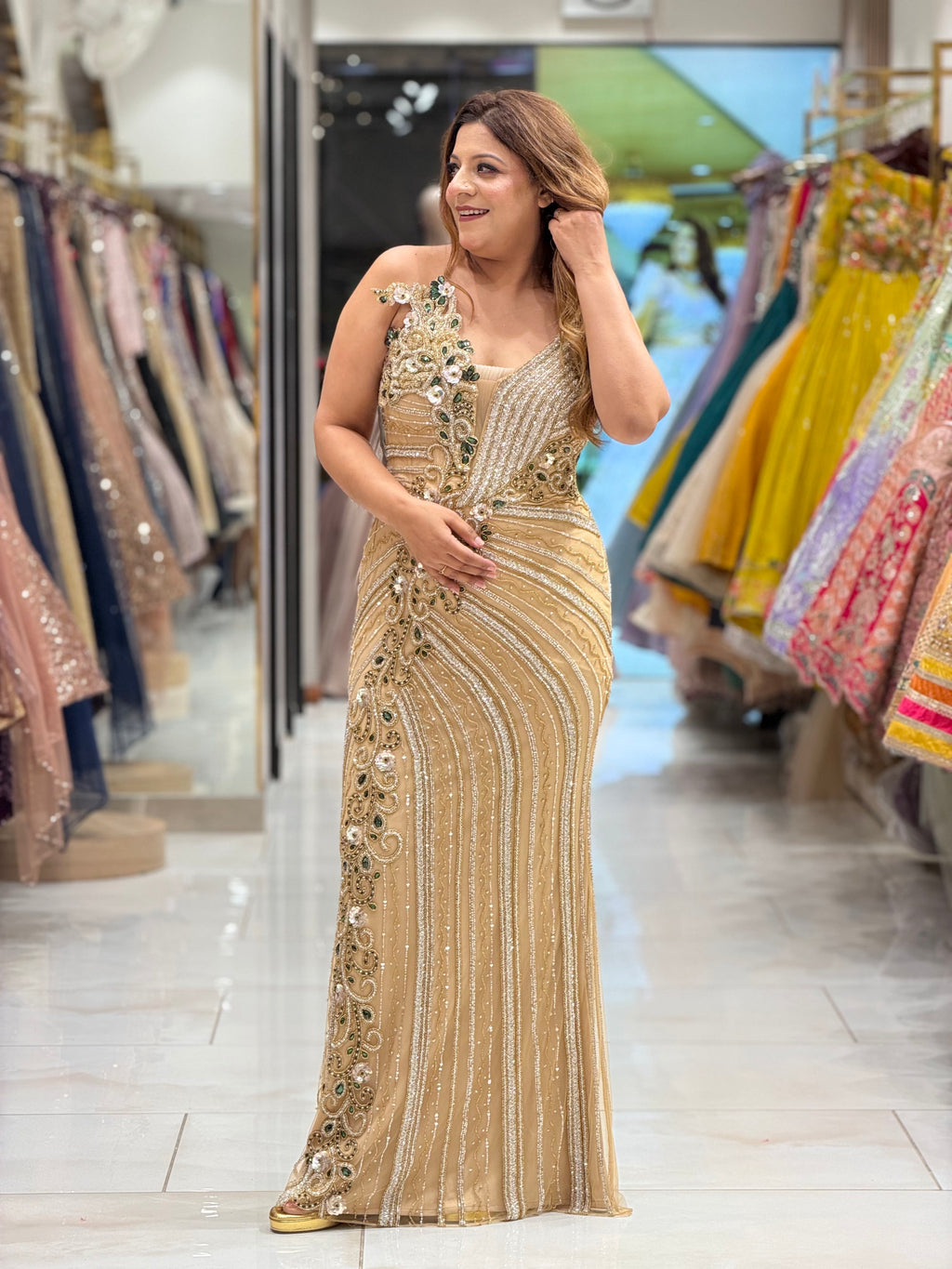 Opulent Gold Heavily Embellished Evening Gown | Increase Fashion