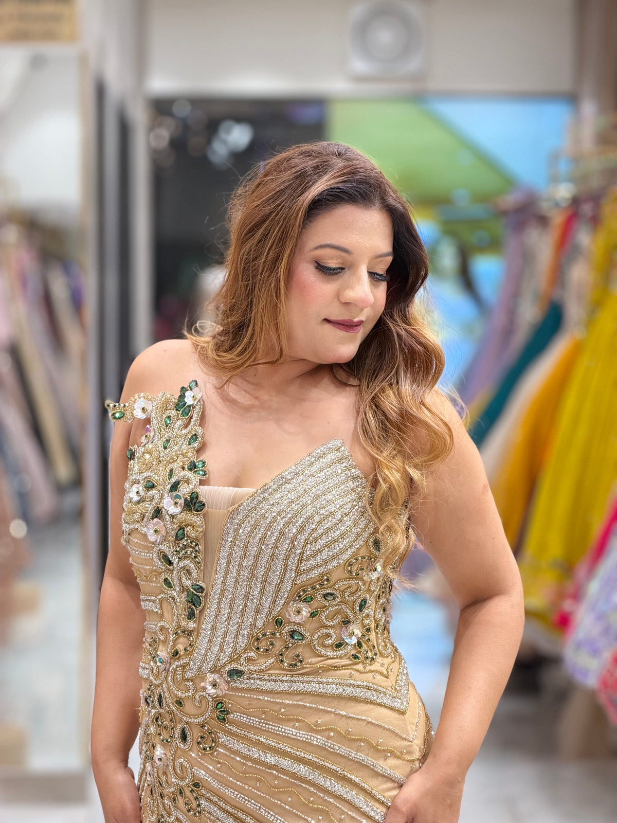 Opulent Gold Heavily Embellished Evening Gown | Increase Fashion