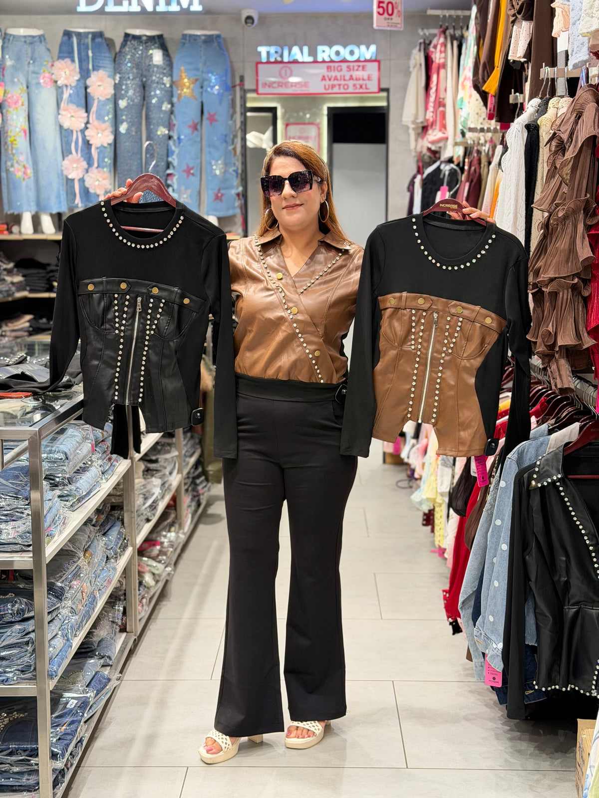 Studded Faux Leather Corset Top