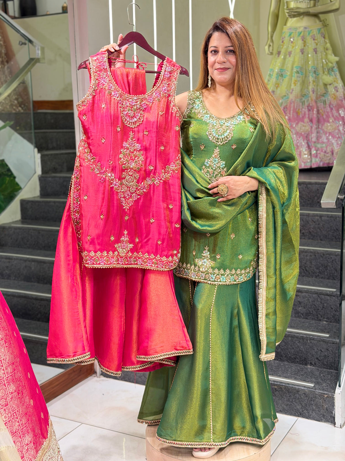 Olive Green Embroidered Sharara Suit Set with Dupatta | Increase Fashion