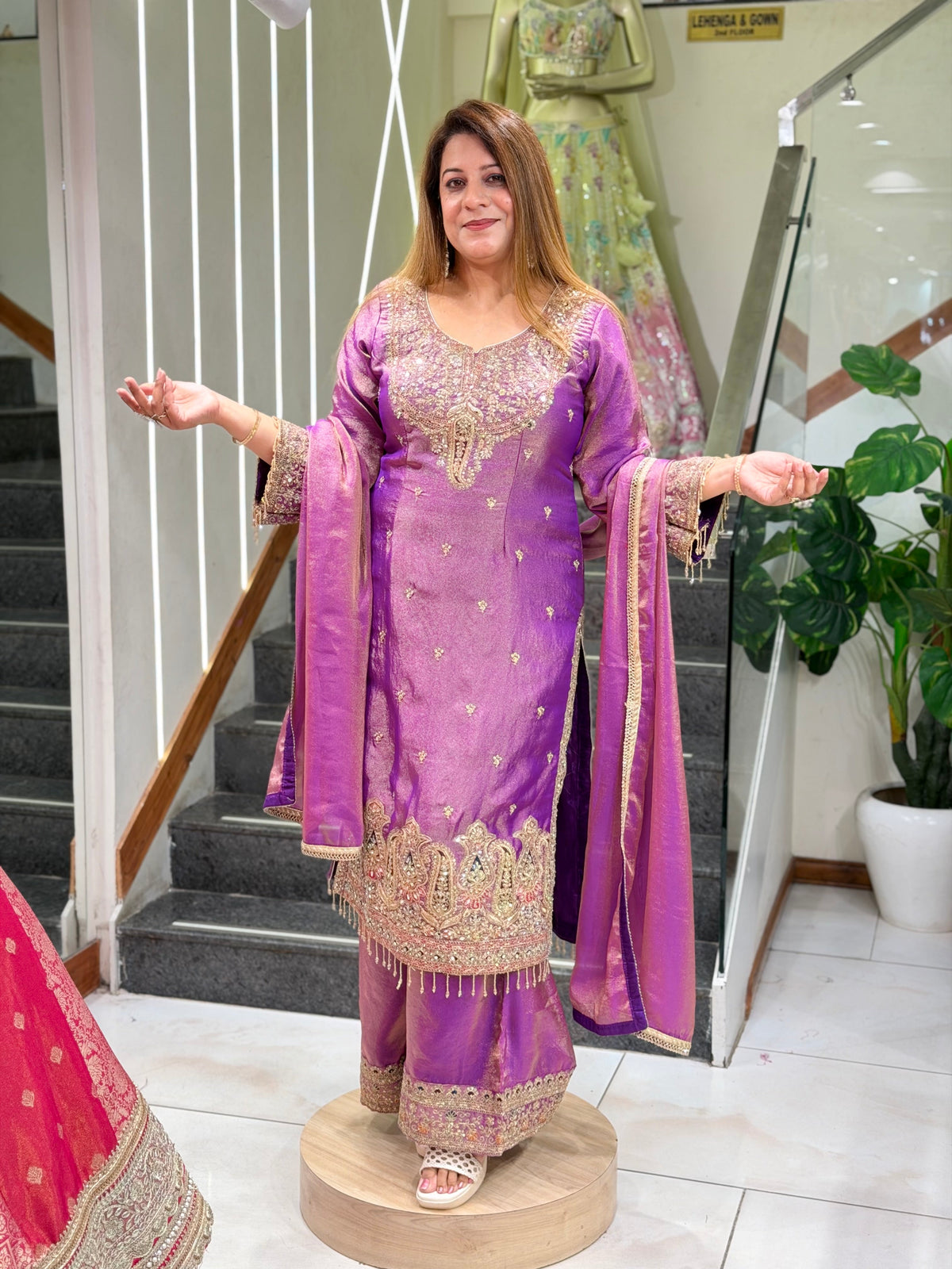 Regal Purple Embroidered Silk Suit Set with Dupatta
