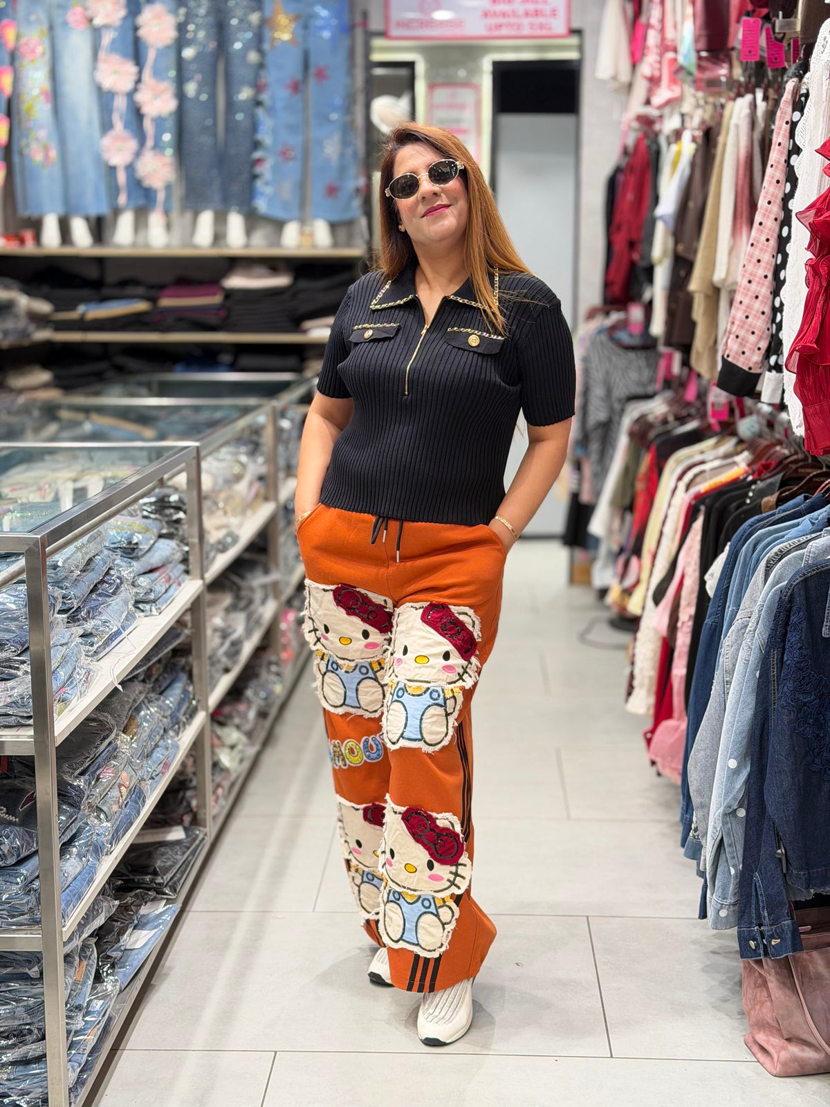 Embellished Cartoon Graphic Wide-Leg Track Pants | Increase Fashion