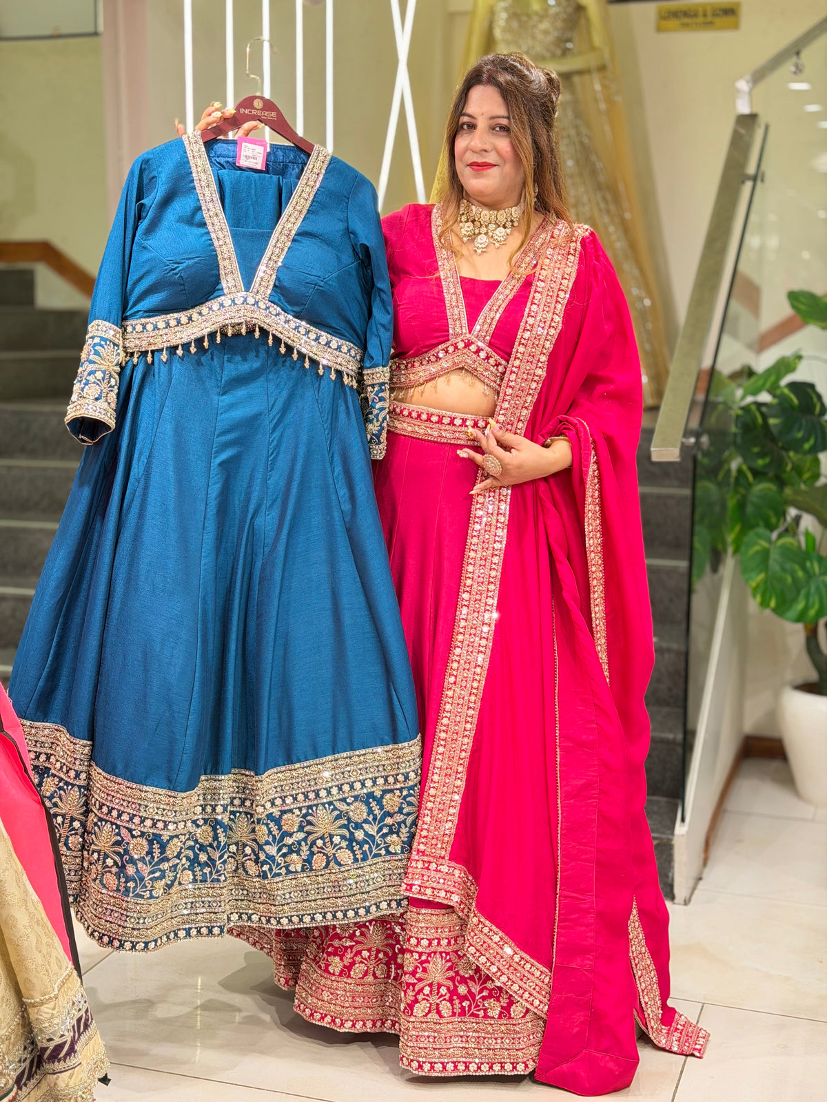 Mirror-Work Embroidered Anarkali Suit Set with Dupatta | Increase Fashion