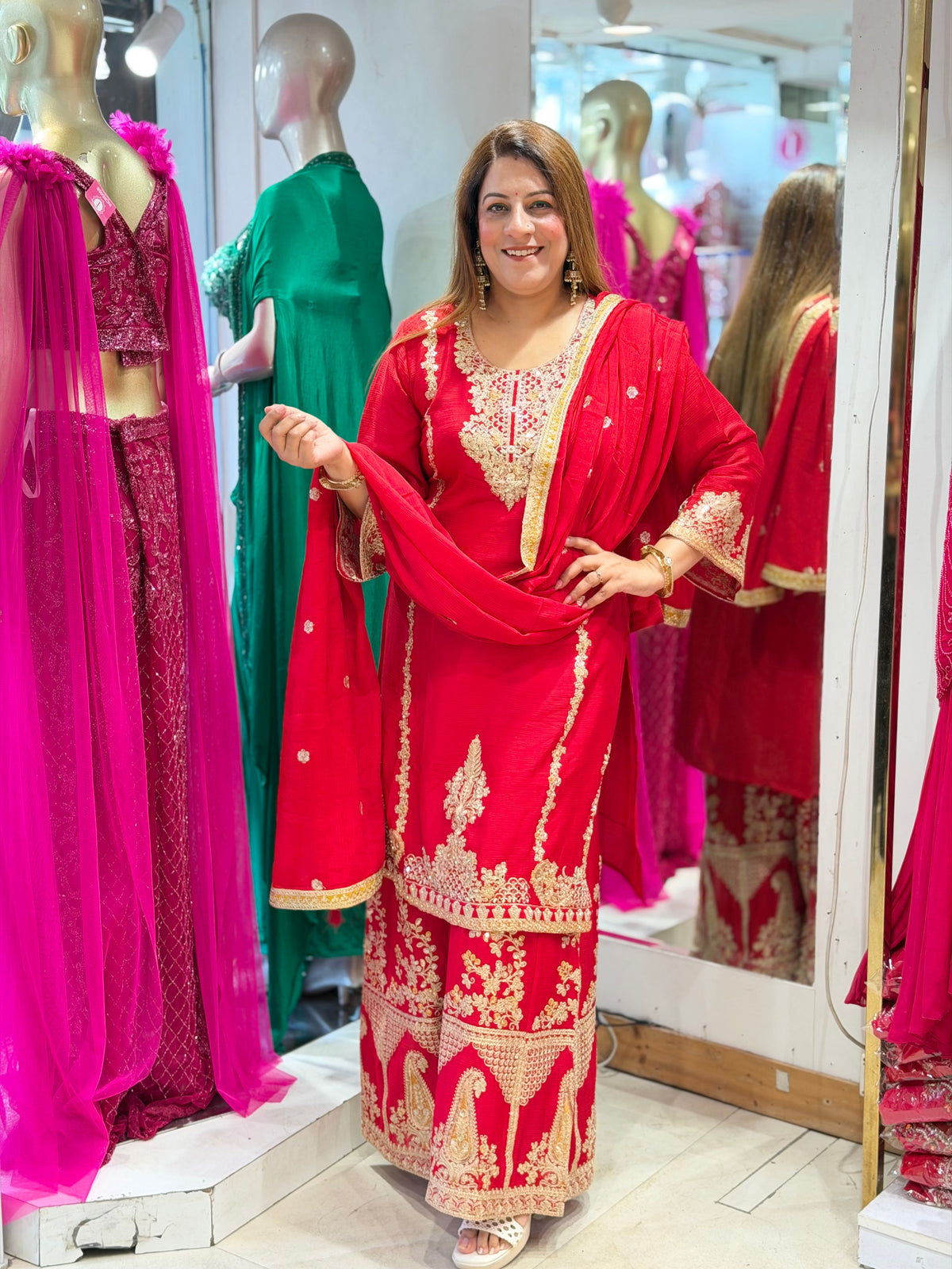 Traditional Zardozi Embroidered Kurta Sharara Set with Dupatta – Crimson Red