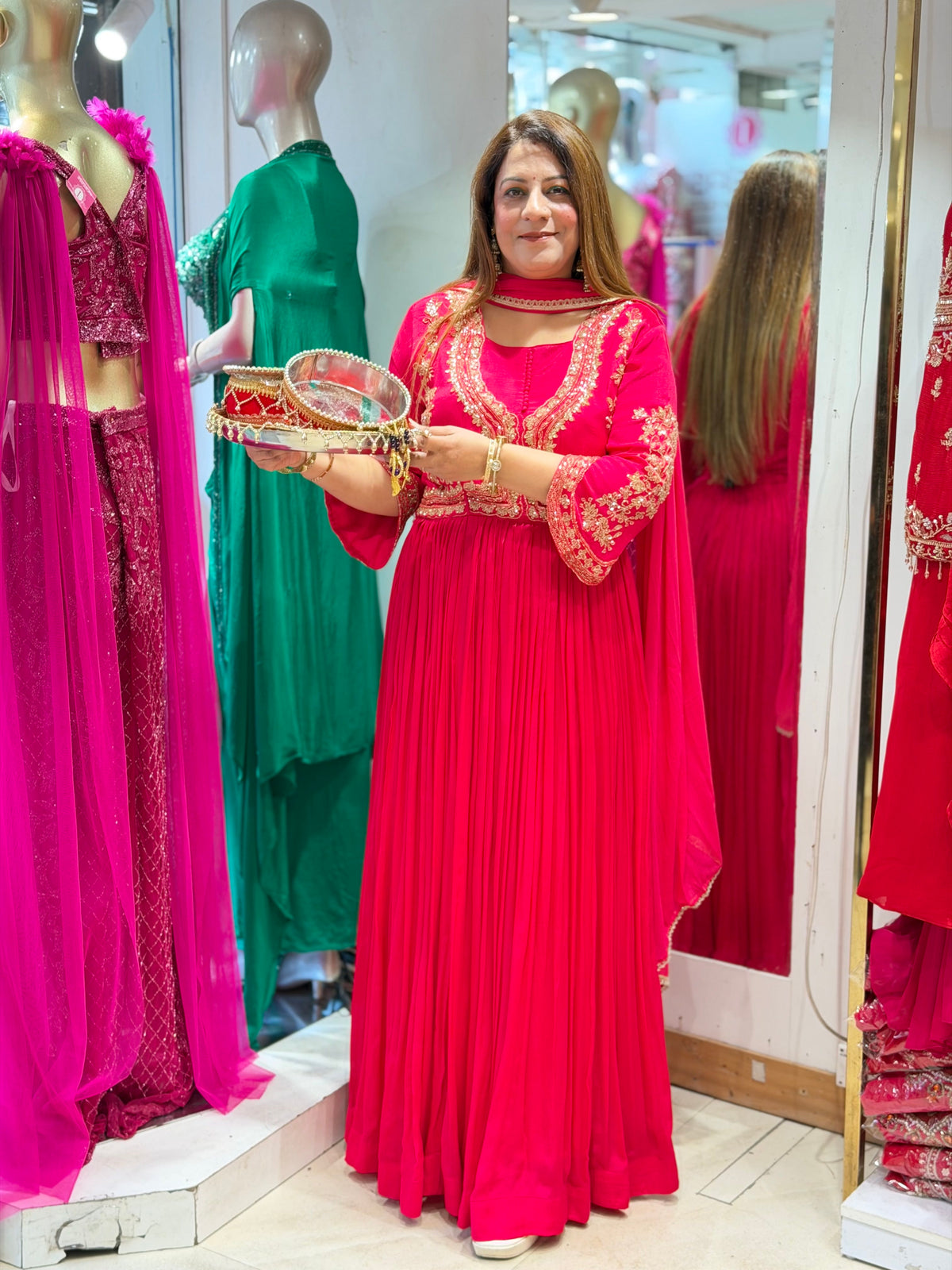 Zardozi Embroidered Anarkali Suit Set with Dupatta – Hot Pink