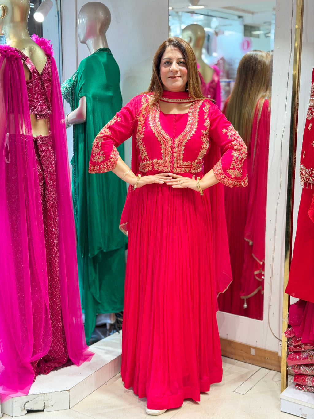 Zardozi Embroidered Anarkali Suit Set with Dupatta – Hot Pink