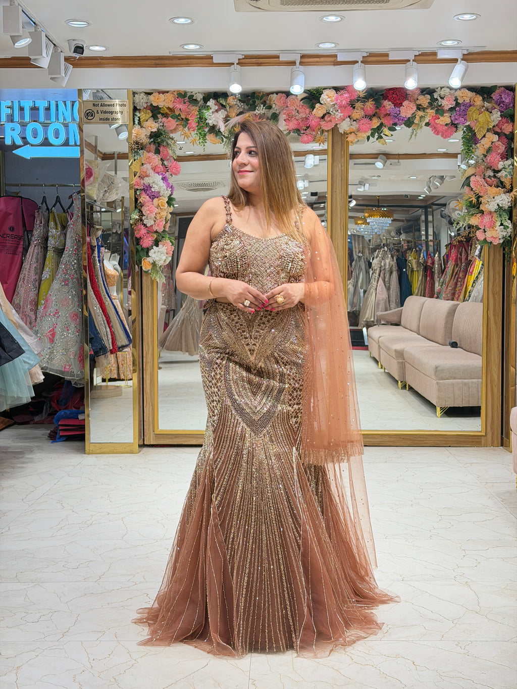 Rose Gold Heavily Embellished Mermaid Lehenga Set | Increase Fashion