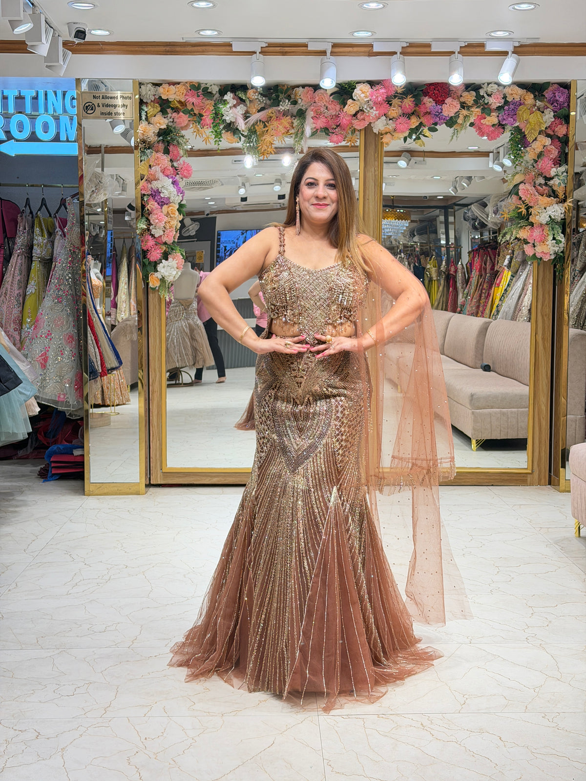 Rose Gold Heavily Embellished Mermaid Lehenga Set | Increase Fashion